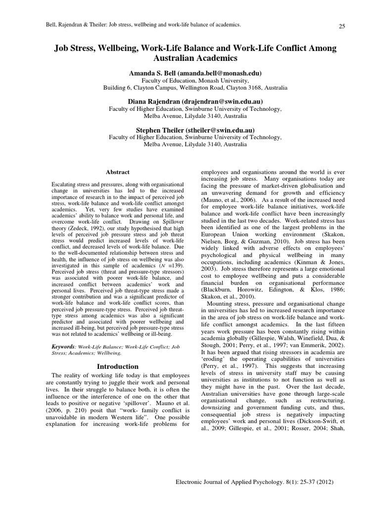 Job Stress and Work-Life Balance in Academia | PDF | Coefficient Of ...