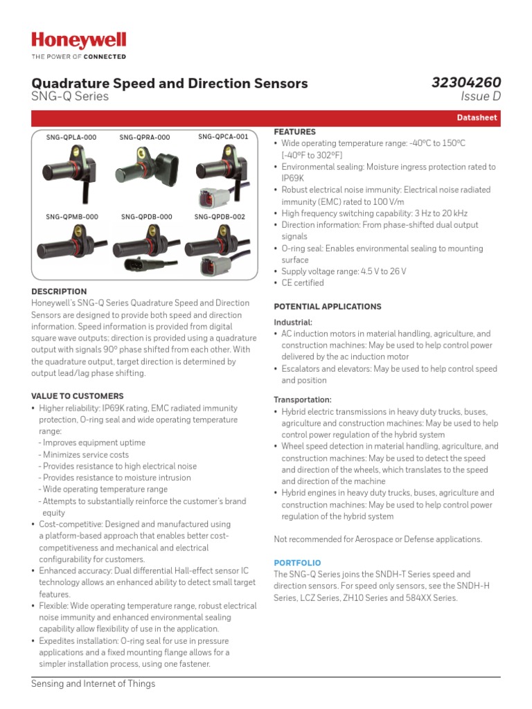 Quadrature Speed and Direction Sensors SNGQ Series PDF