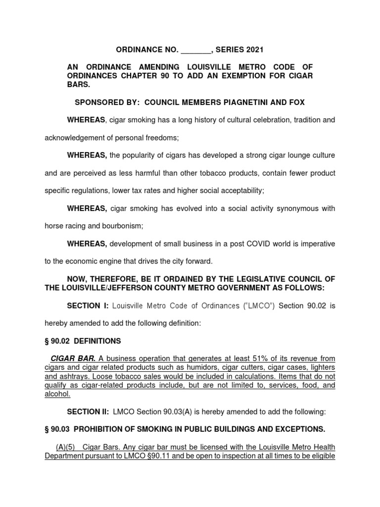 O30221 v.1 062421 Amend LMCO Chp. 90 RE Cigar Bars PDF Cigar Smoking