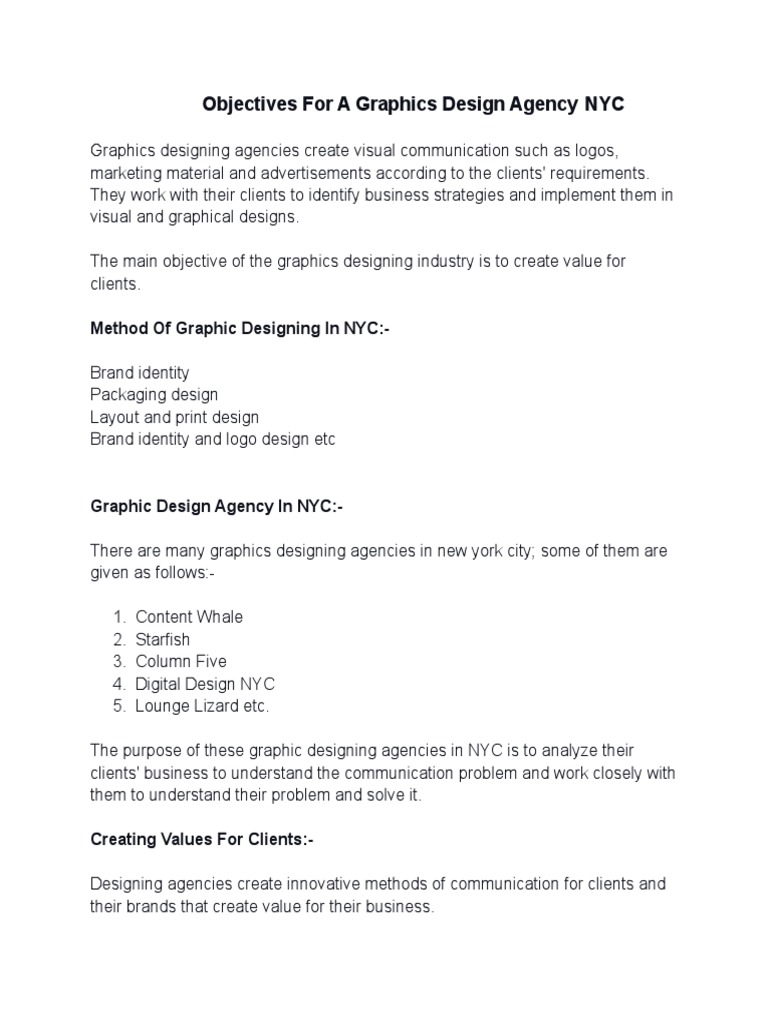Objectives For A Graphic Design Agency | PDF | Career & Growth