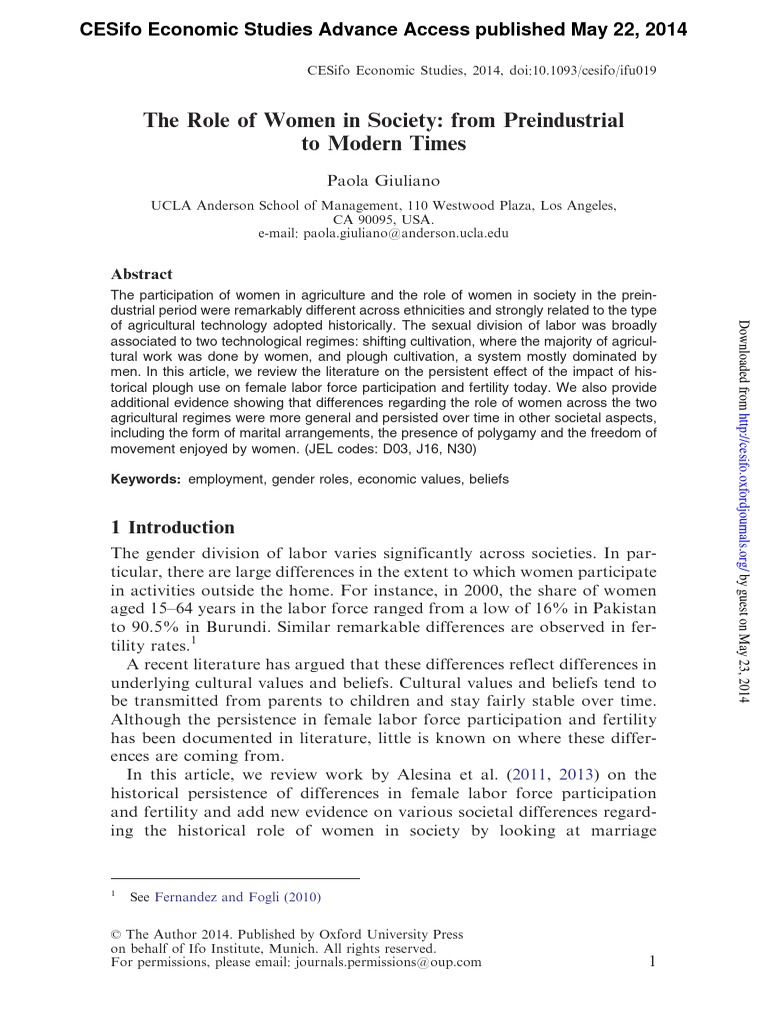 The Role of Women in Society: From Preindustrial To Modern Times | PDF ...