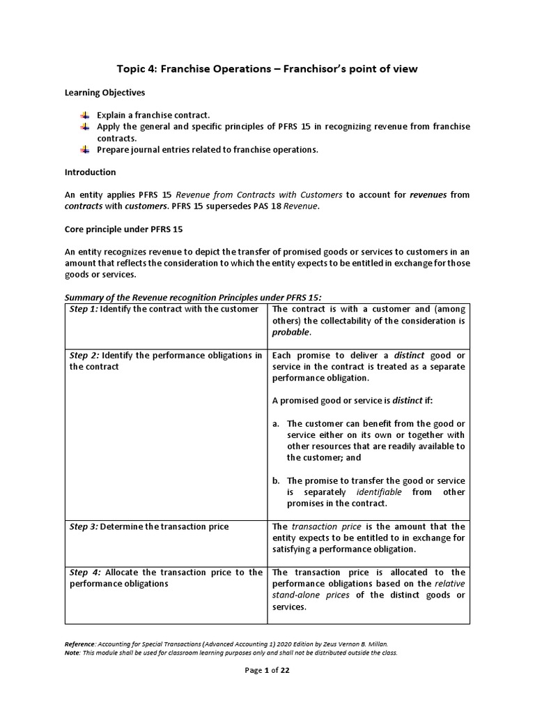 Topic 4 Franchise Operations - Franchisor's Point of View Module | PDF ...