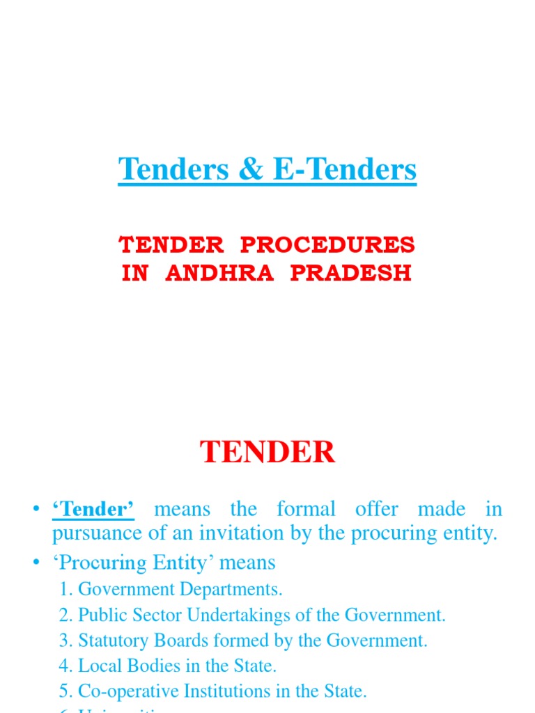 Tender Procedures in Andhra Pradesh | PDF | Procurement | Specification ...