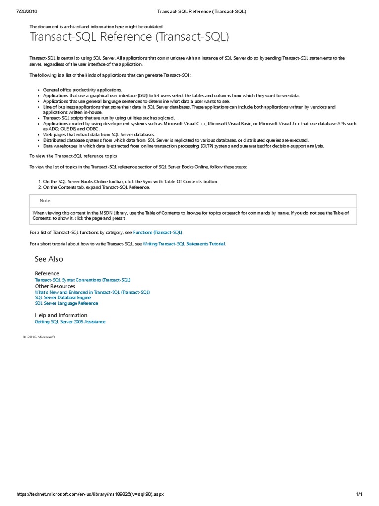 Transact Sql Reference