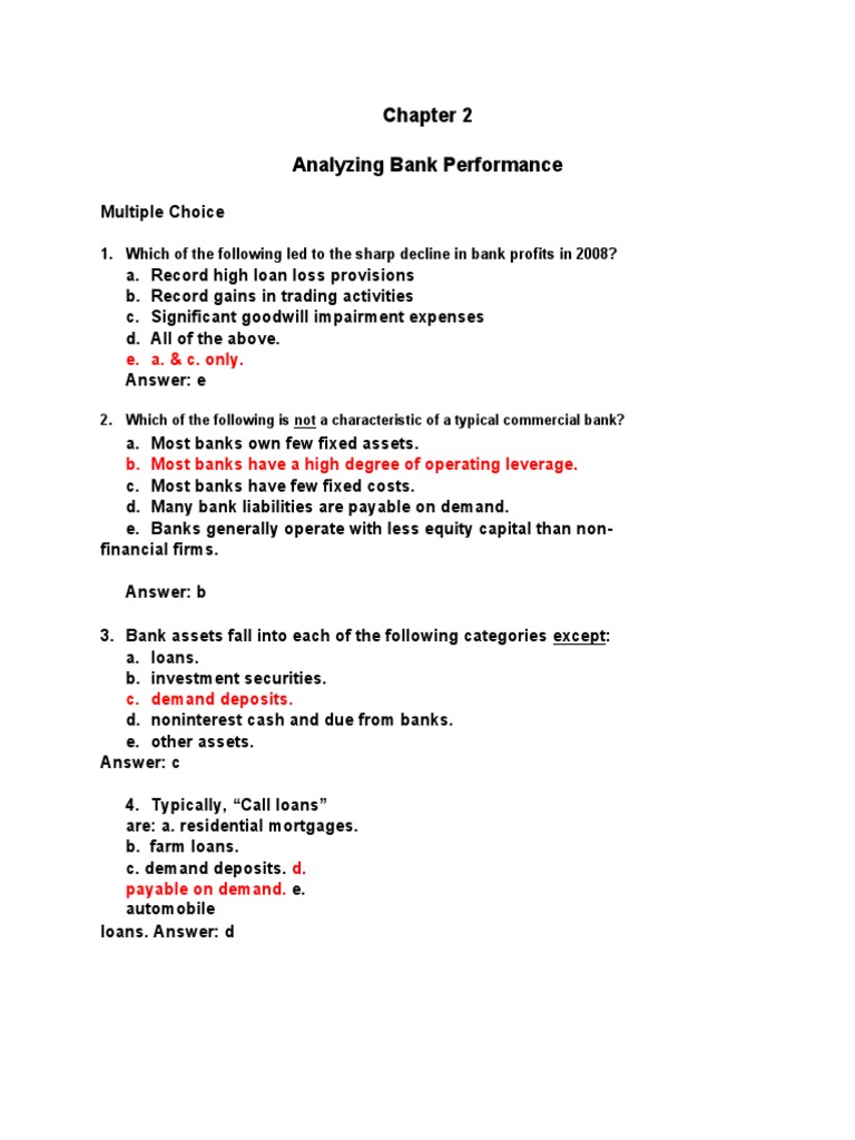 Bank Performance Analysis Quiz | PDF | Bond Duration | Market Liquidity