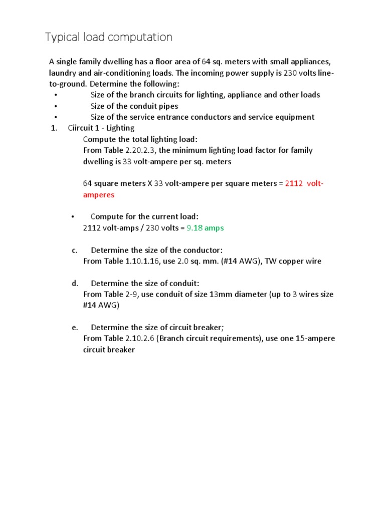 Typical Load Computation | PDF | Mains Electricity | Volt