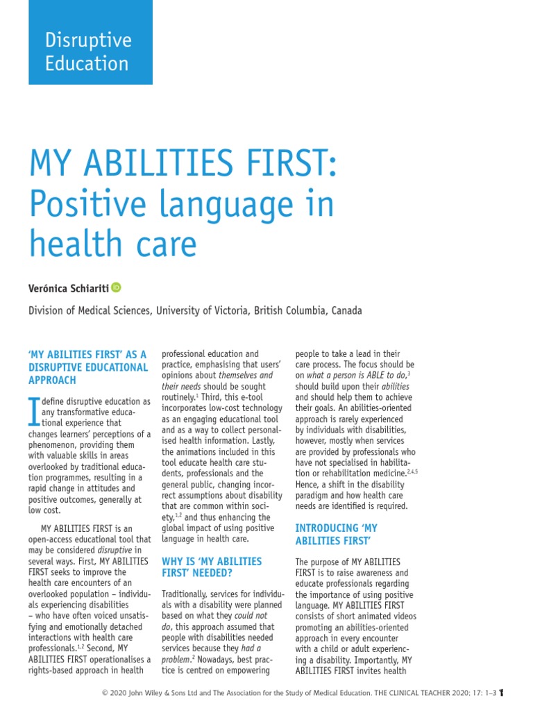 My Abilities First: Positive Language in Health Care: Disruptive ...