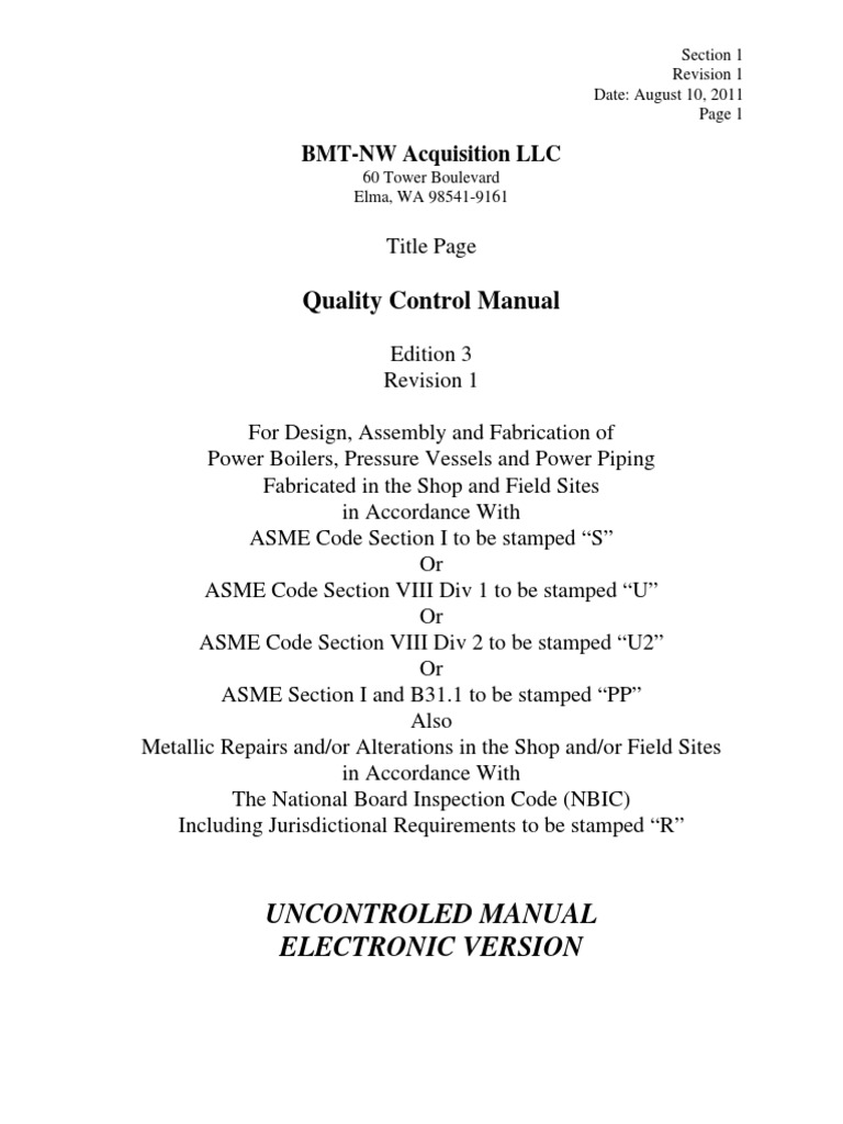 ASME Quality Control Manual Overview | PDF | Calibration ...