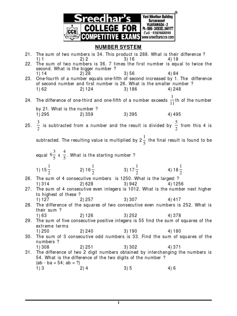 Number System: Sreedhar's C C E | PDF | Discrete Mathematics | Lexicology