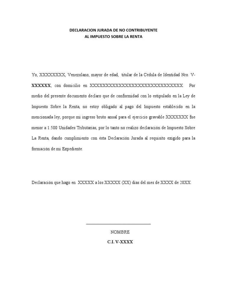 Declaración Jurada de No Contribuyente ISLR | PDF