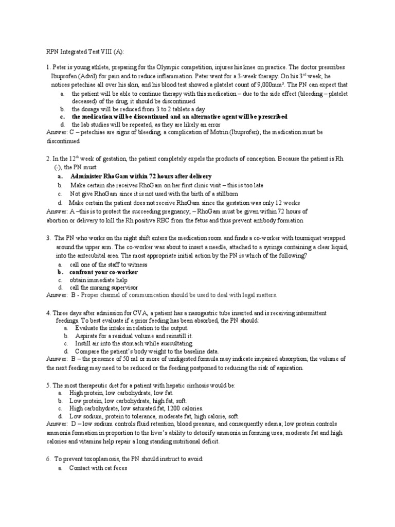 RPN Integrated Test Viii Answers | PDF | Immunity (Medical ...