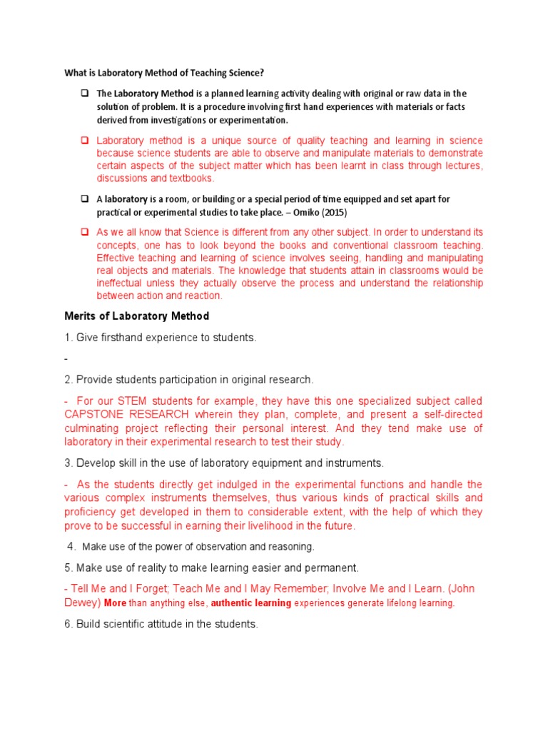 What Is Laboratory Method of Teaching Science? | PDF | Experiment ...
