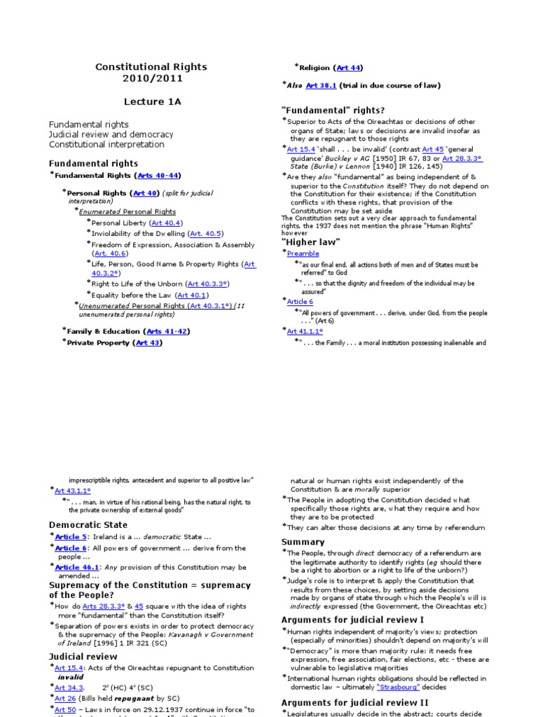 Constitutional Rights 2010/2011 Lecture 1A | PDF | Judicial Review ...