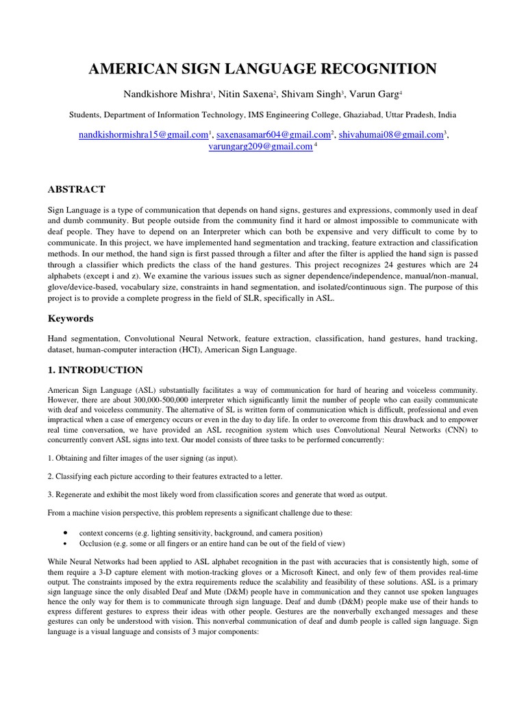 American Sign Language Research Paper PDF Sign Language Computer