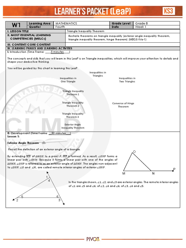 Mathematics Grade 8 Fourth Week 1 | PDF | Triangle | Euclidean Geometry