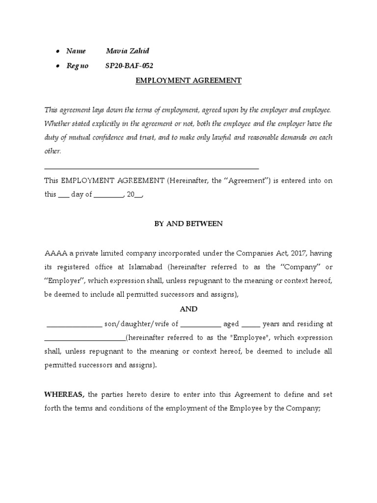 Employment Agreement Overview | PDF | Confidentiality | Employment