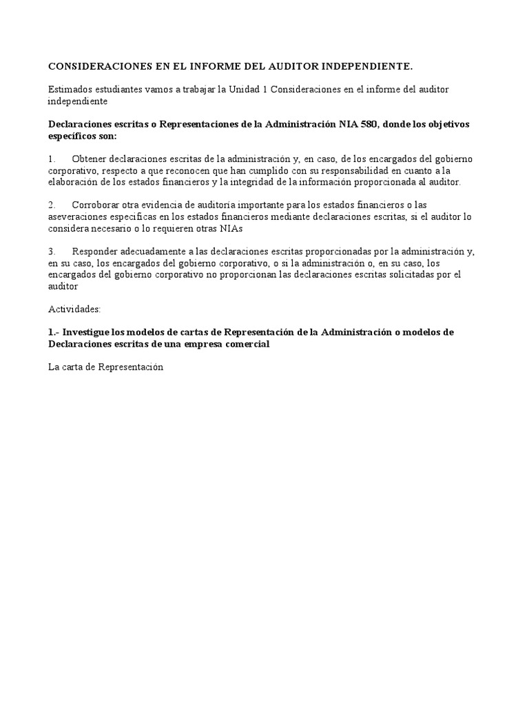 Nia 580 | PDF | Estado financiero | Contralor