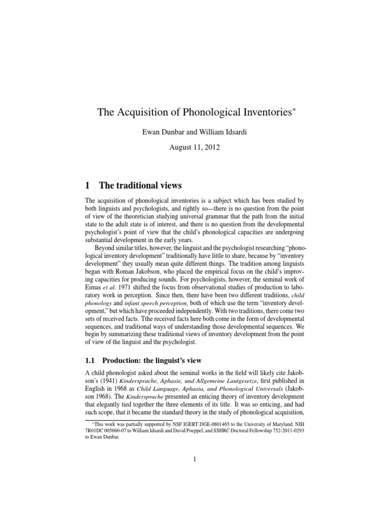 Phonological Inventory Acquisition Insights | PDF | Speech | Phonology