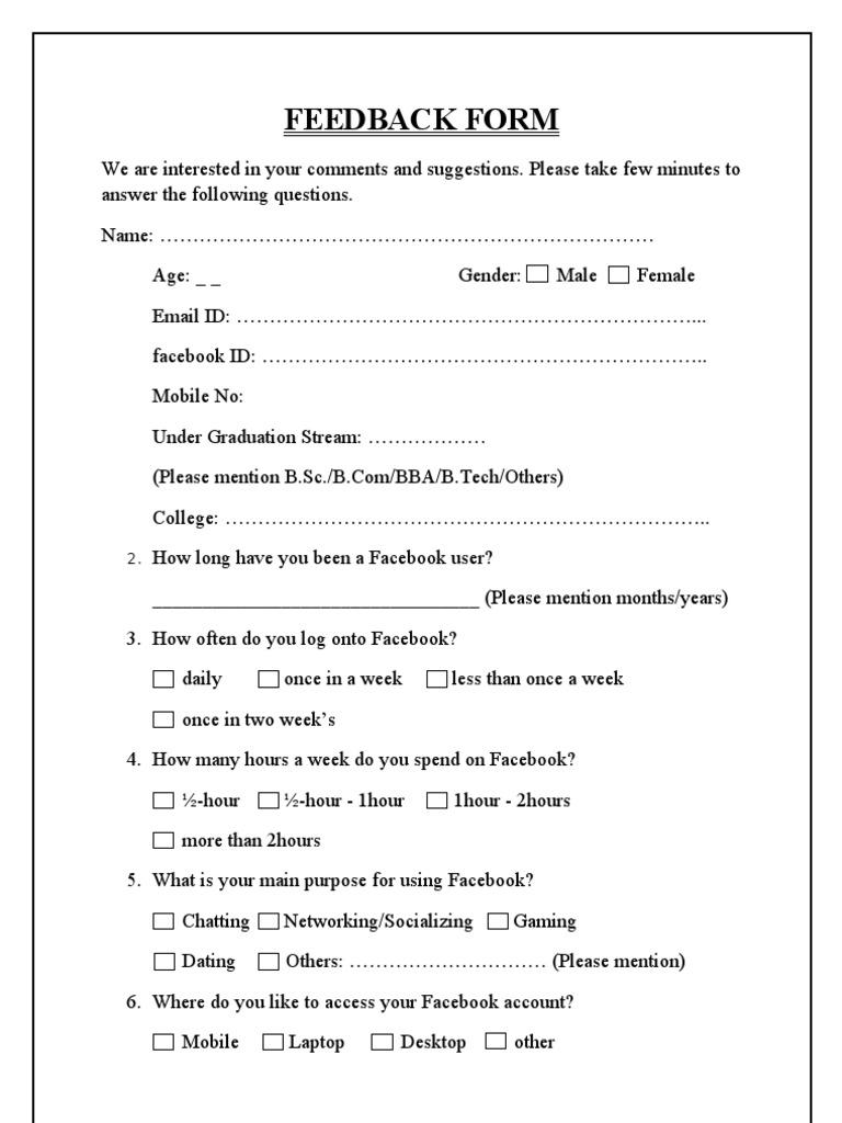 Facebook User Feedback Questionnaire | PDF | Facebook | Social ...