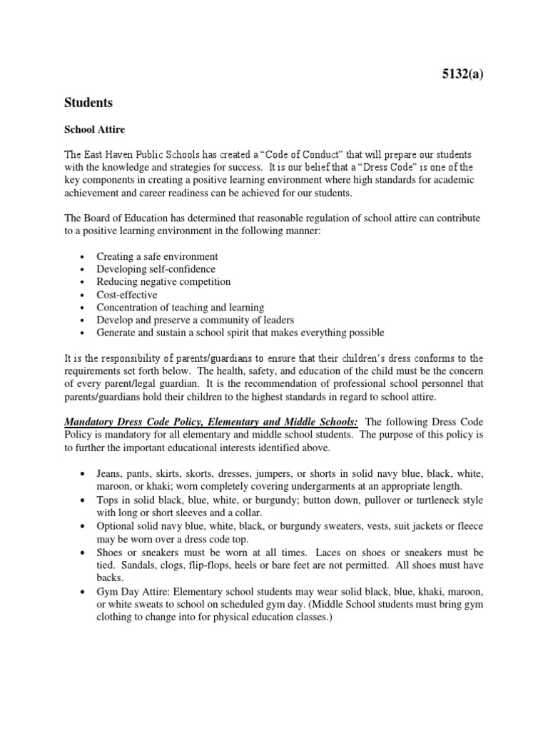 East Haven Public Schools Dress Code Policy PDF Sweater Dress