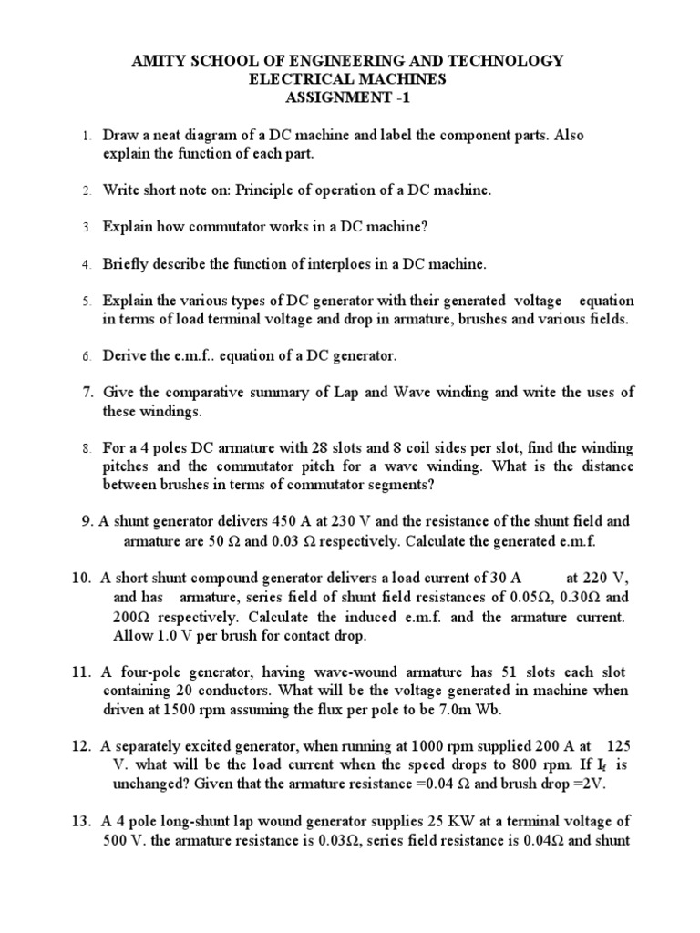 Electrical Machines Assignment | PDF | Electric Motor | Quantity