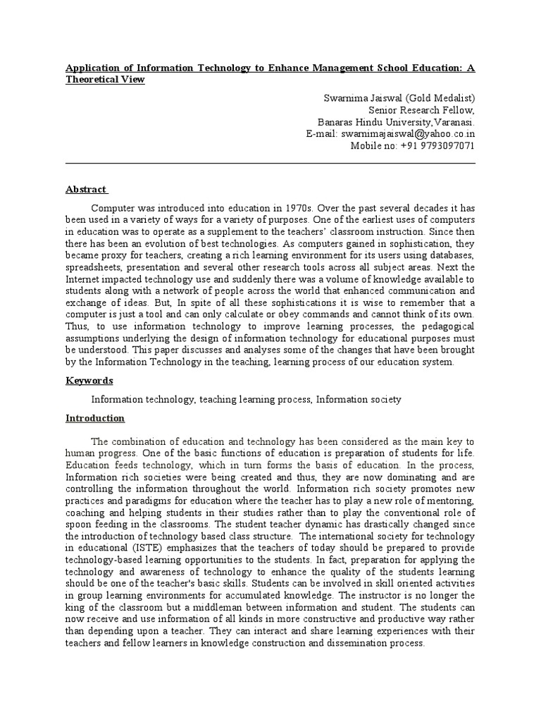 Enhancing Management Education with IT | PDF | Teachers | Learning