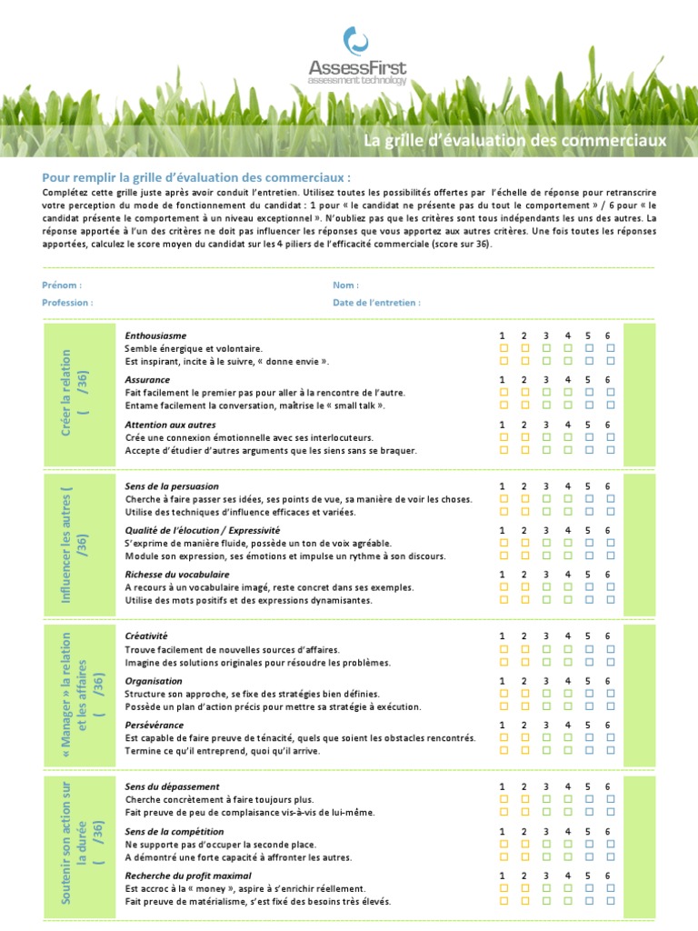 grille assessfirst evaluation commerciaux recrutement gestion des