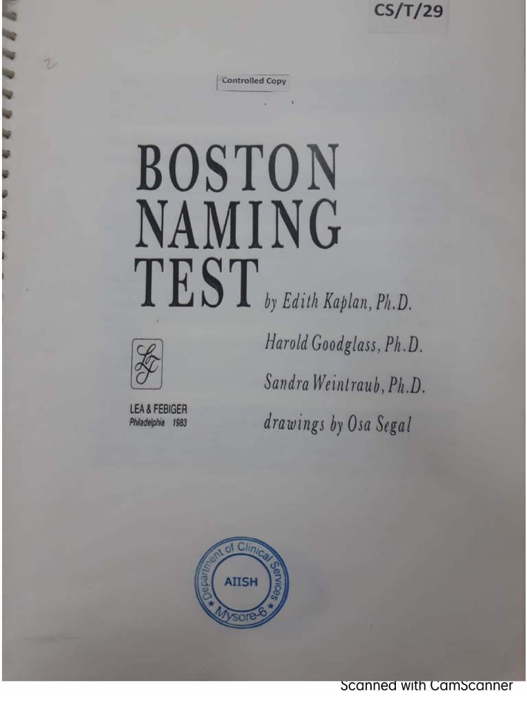 Boston Naming Test PDF