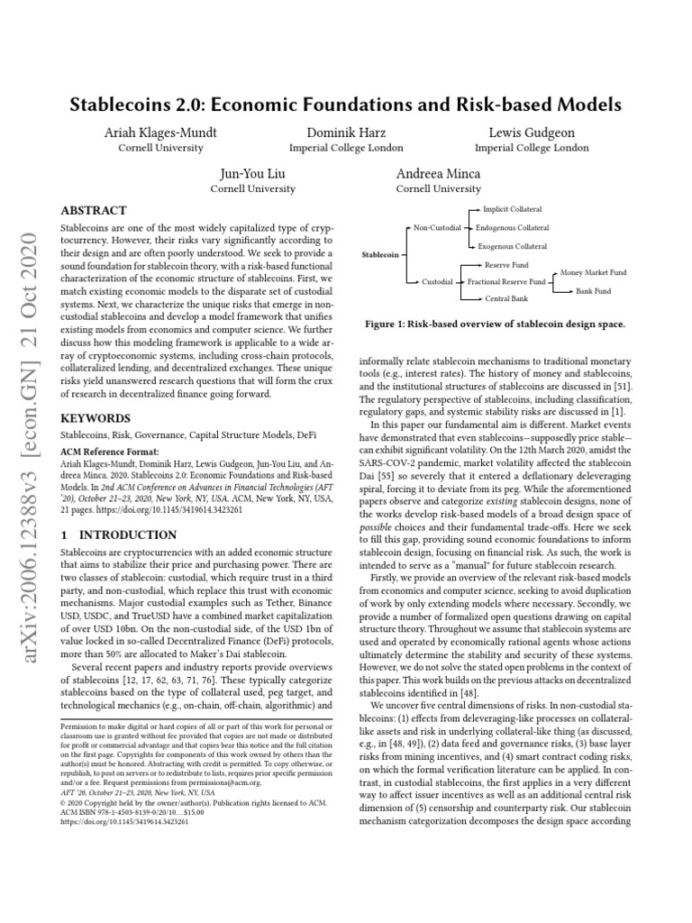 Stablecoins 2.0: Economic Foundations and Risk-Based Models: Ariah ...
