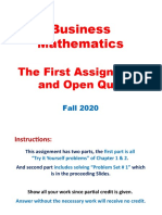 Business Mathematics: The First Assignment and Open Quiz