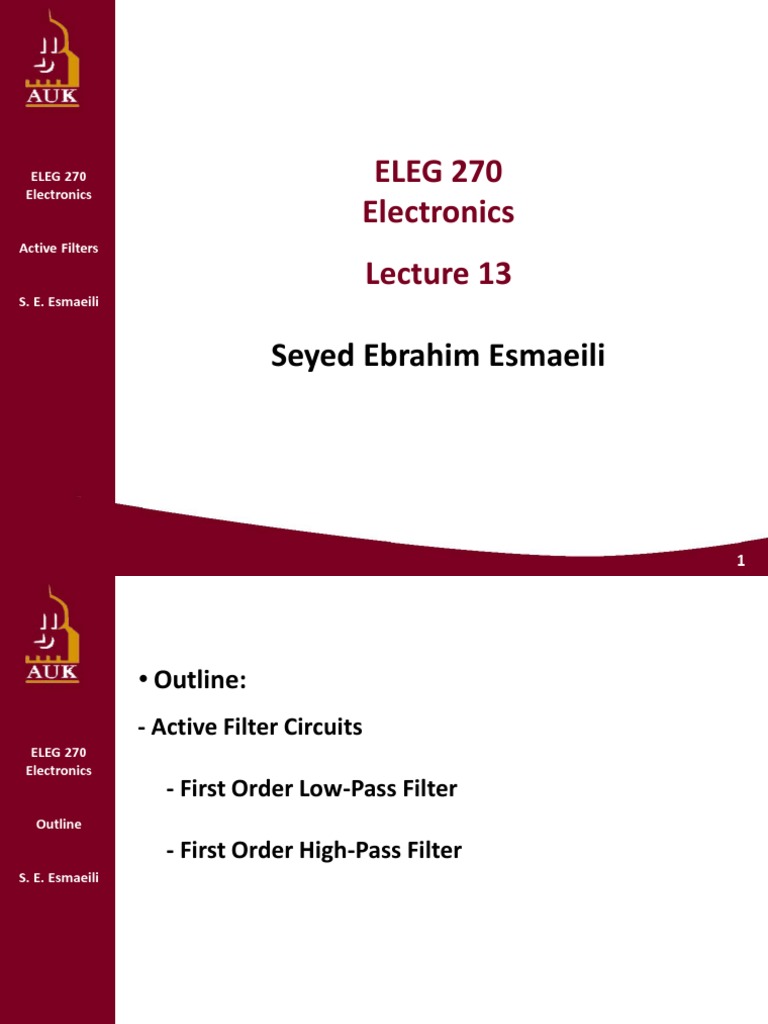 ELEG270 Lecture 13 SE Online1 PDF Electronic Filter Analog Circuits