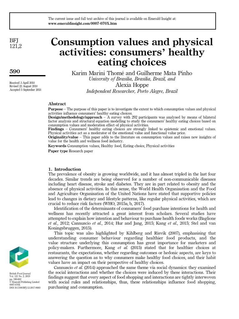 Consumption Values and Physical Activities: Consumers ' Healthy Eating ...