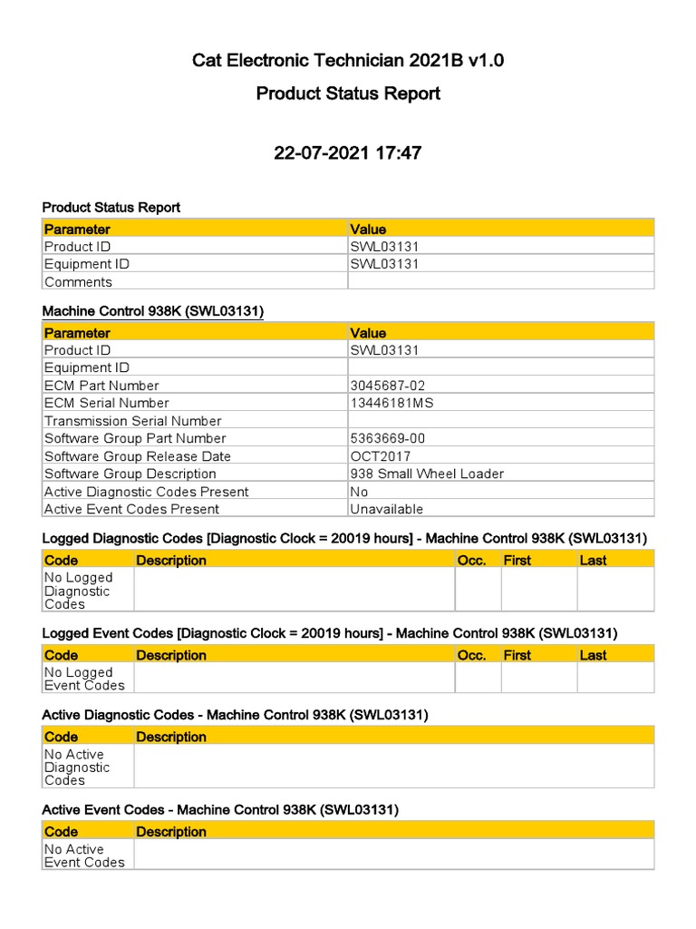 938K Machine Control Status Report | PDF | Fuel Injection ...