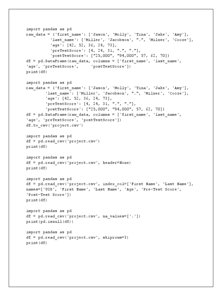 Pandas CSV Import and Manipulation | PDF | Teaching Methods & Materials
