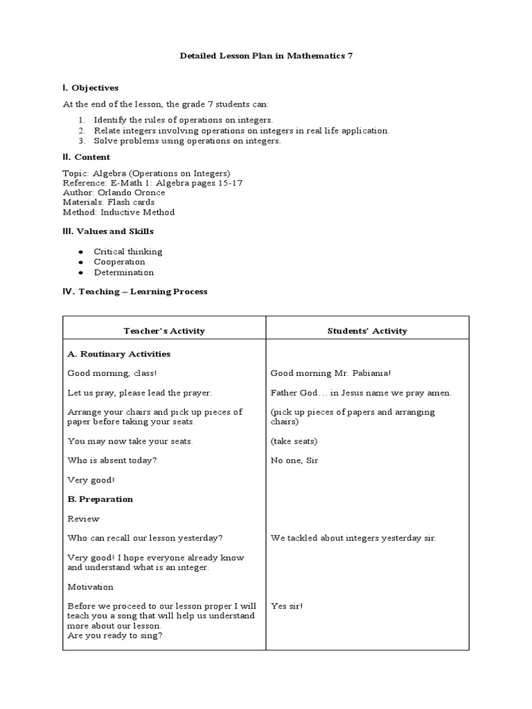 Grade 7 Detailed Math Lesson Plan | PDF | Numbers | Multiplication