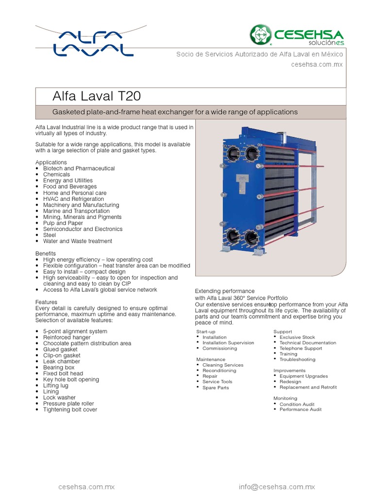 Alfa Laval T20 Gasketed PlateAndFrame Heat Exchanger For A Wide