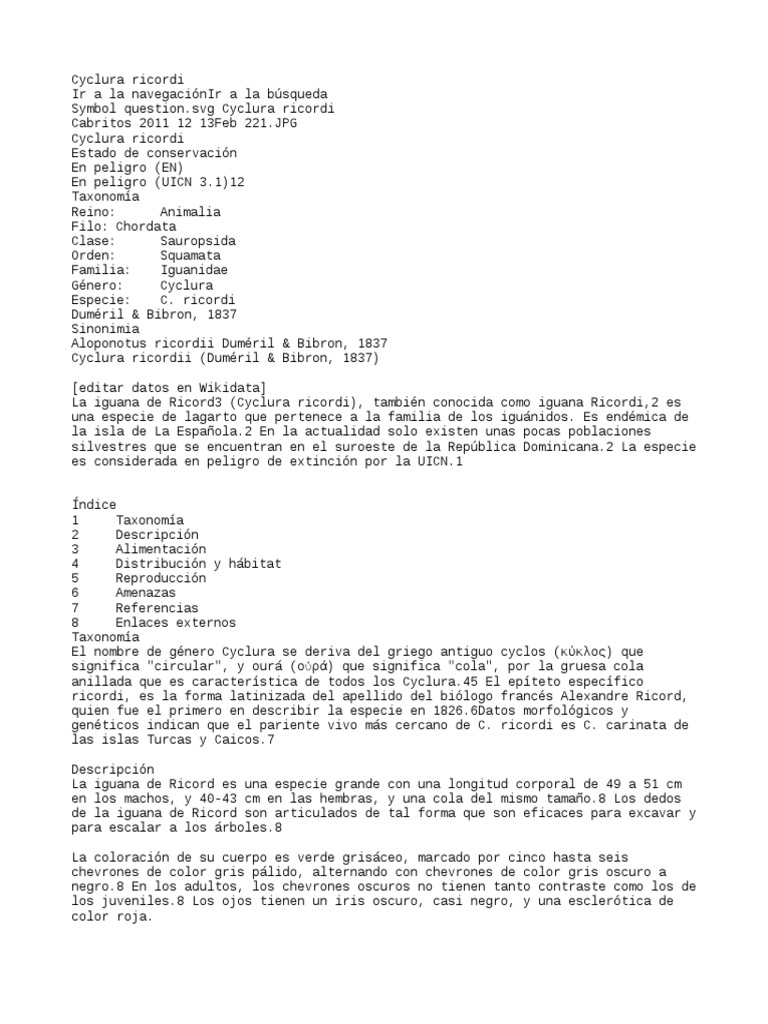 Cyclura Ricordi PDF Zoología Science