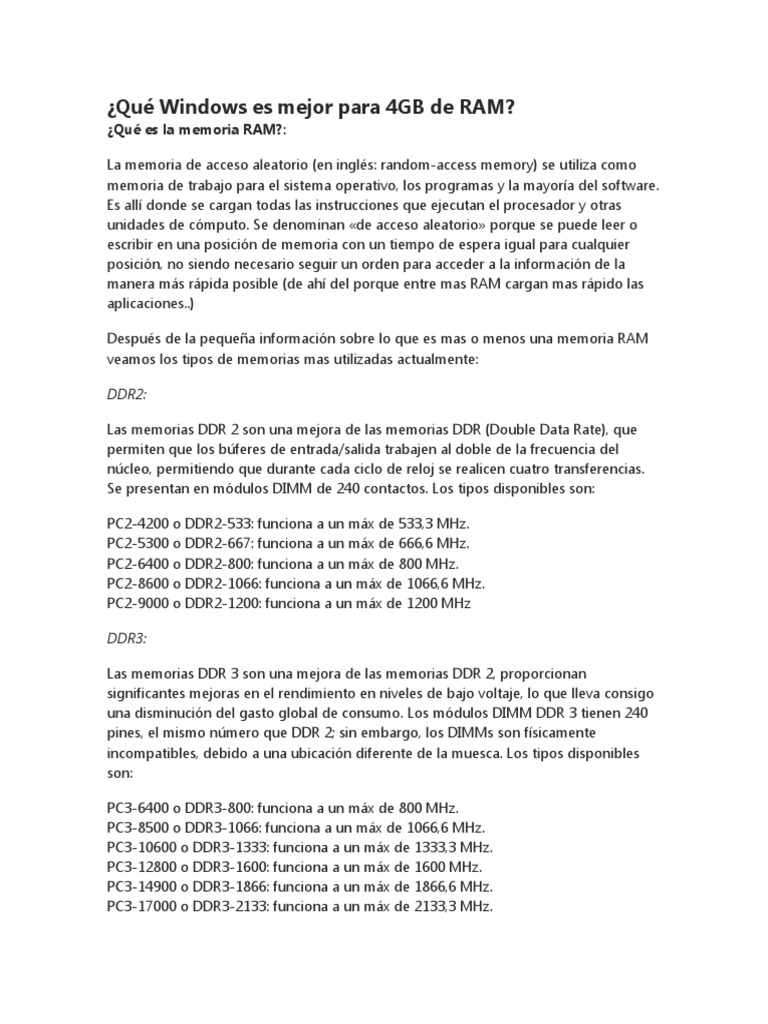 Windows ideal para 4GB de RAM | PDF | Memoria de acceso aleatorio ...