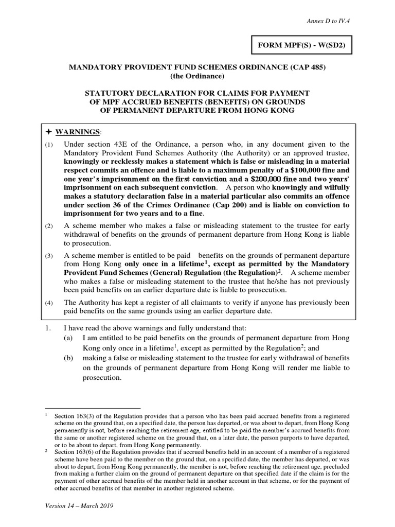 MPF Statutory Declaration Form | PDF | Public Law | Common Law