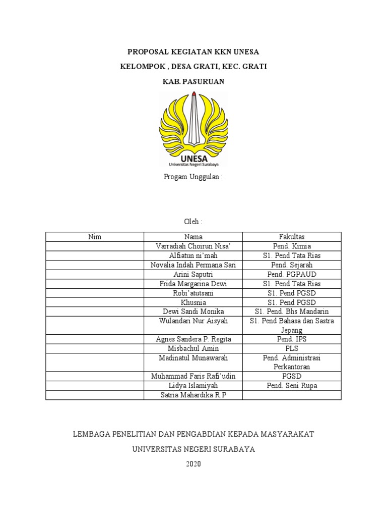 Proposal Kegiatan KKN Unesa 2020 | PDF