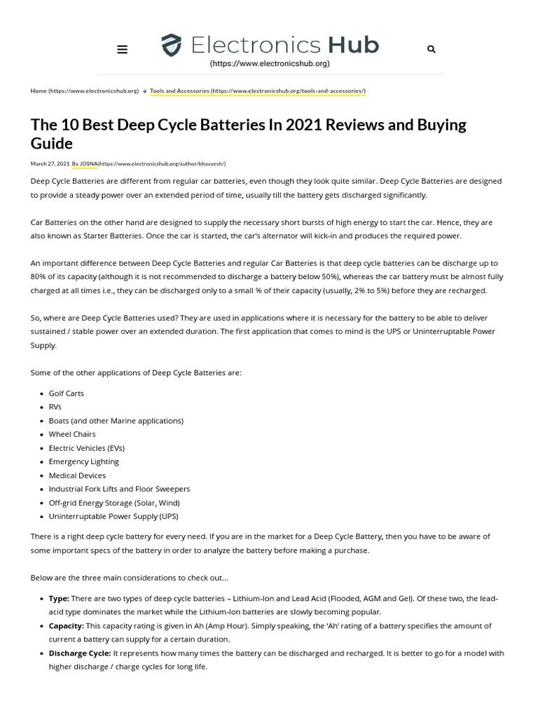 Reviews - The 10 Best Deep Cycle Batteries | PDF | Technology & Engineering