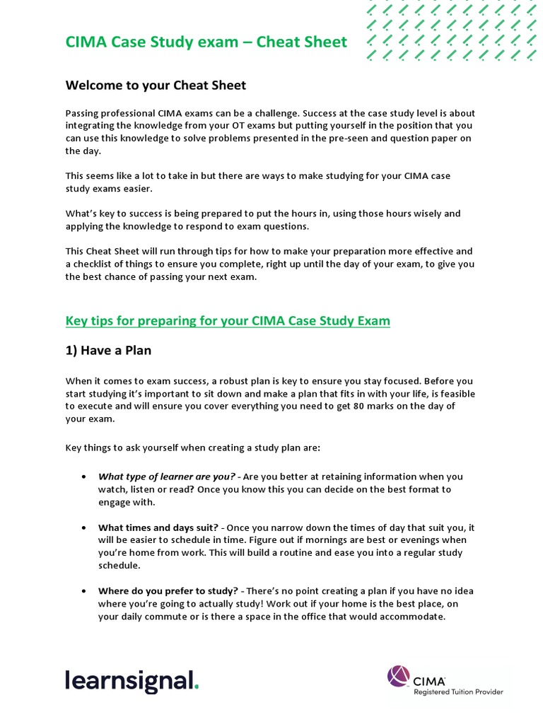 CIMA Case Study Exam Cheat Sheet PDF Test (Assessment) Applied