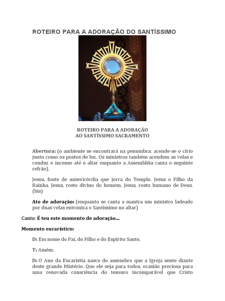 Roteiro para A Adoração Do Santíssimo PDF Eucaristia Oração