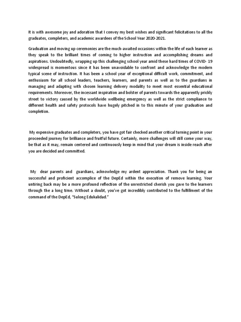 Graduation Message for 2020-2021 Class | PDF | Career & Growth | Wellness