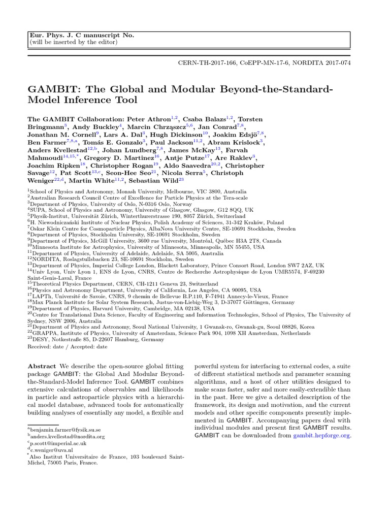 GAMBIT: Modular Tool for Particle Physics | PDF | Particle Physics ...