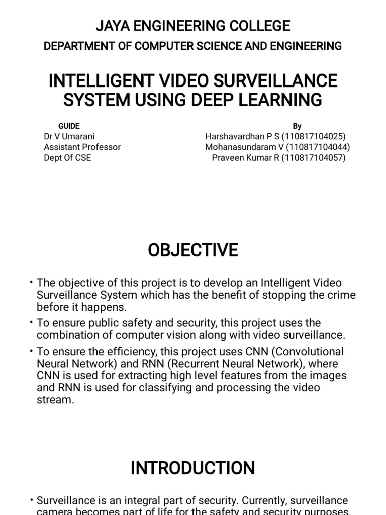 Intelligent Surveillance System Using Deep Learning 1 | PDF ...