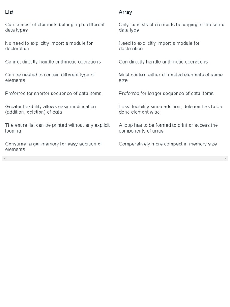 Difference between list and array in python pdf