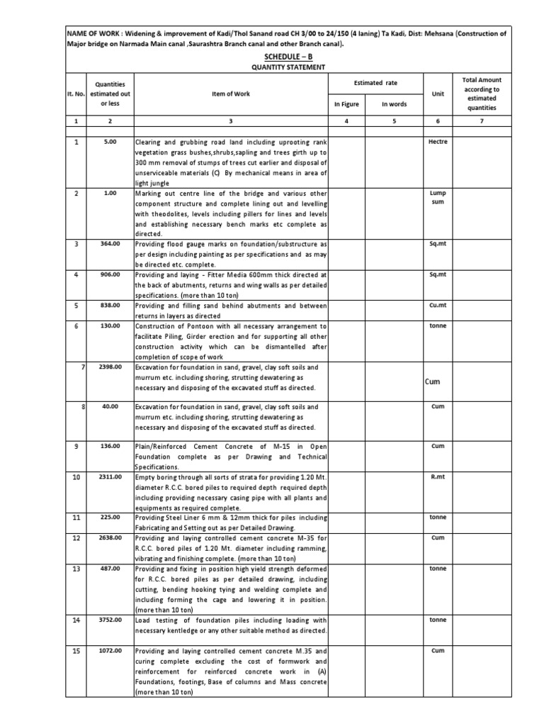 Schedule B | PDF | Deep Foundation | Concrete
