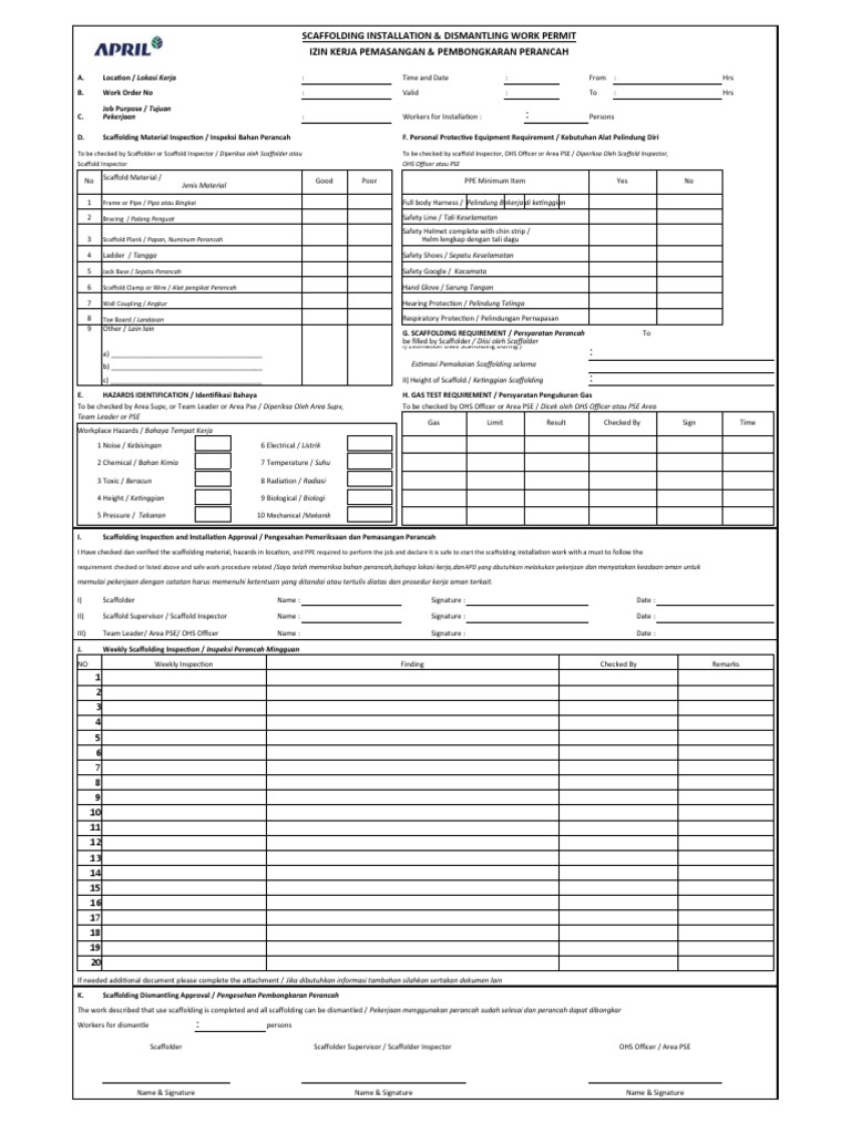 Permit Scafolding PDF Scaffolding Personal Protective Equipment