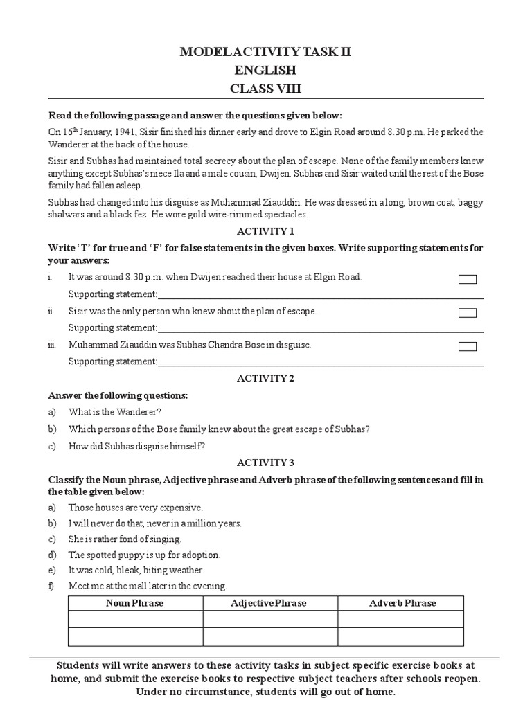 Activity Task 2021 CLASS VIII ENGLISH (2ND SERIES) | PDF | Adverb ...